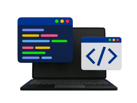 Laptop and monitor displaying code editors