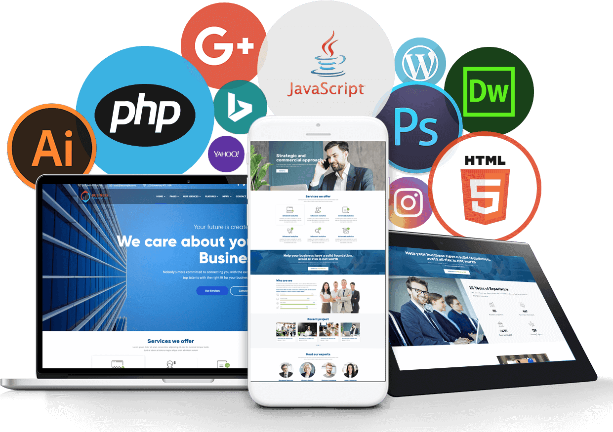 Responsive website mockups across laptop and mobile